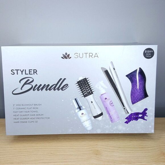 Sutra Limited Edition 7 Pc Styler Bundle Set Blowout Brush Flat Iron Serum Towel - Picture 2 of 7